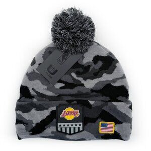 LA Los Angeles Lakers Beanie Winter Hat Salute to Service NBA Gray Black Camo